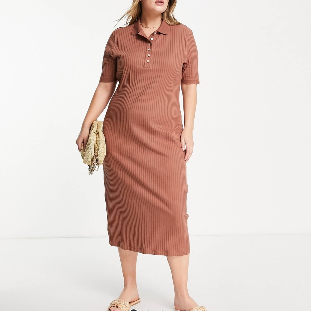 ASOS Curve Pink Midi Dress with Polo Collar